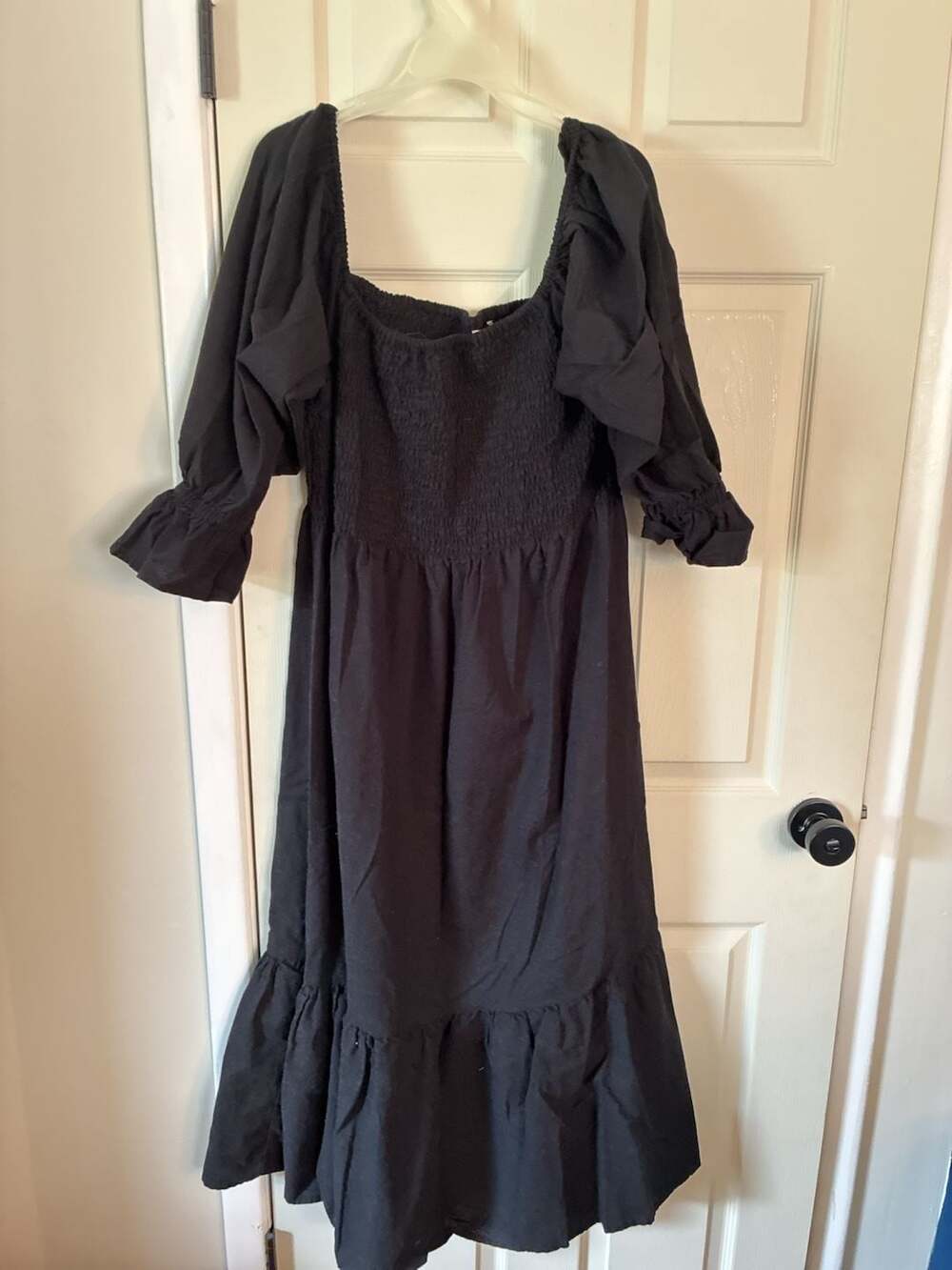 BALI LN Black Square Neck Puff Sleeve Smocked Tiered Maxi Dress XXXL